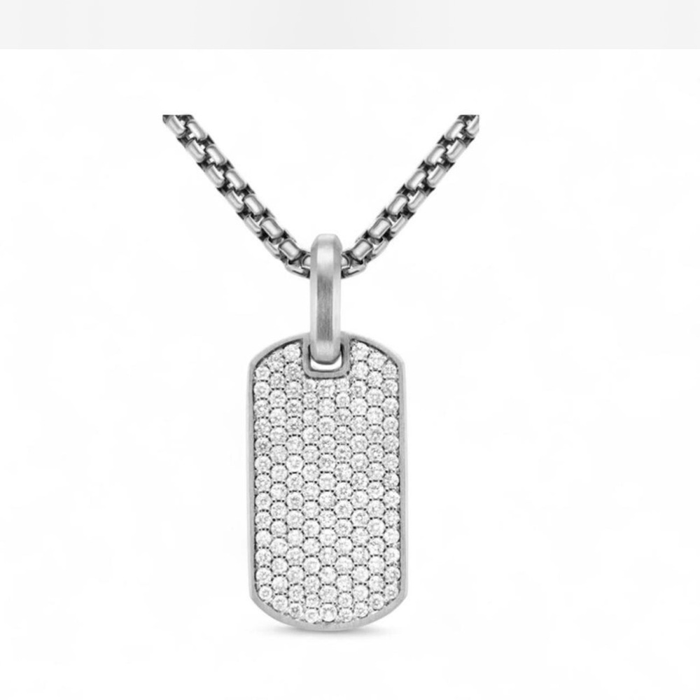 Sterling Silver Chevron Tag & 18” Chain w/Pave Crystals